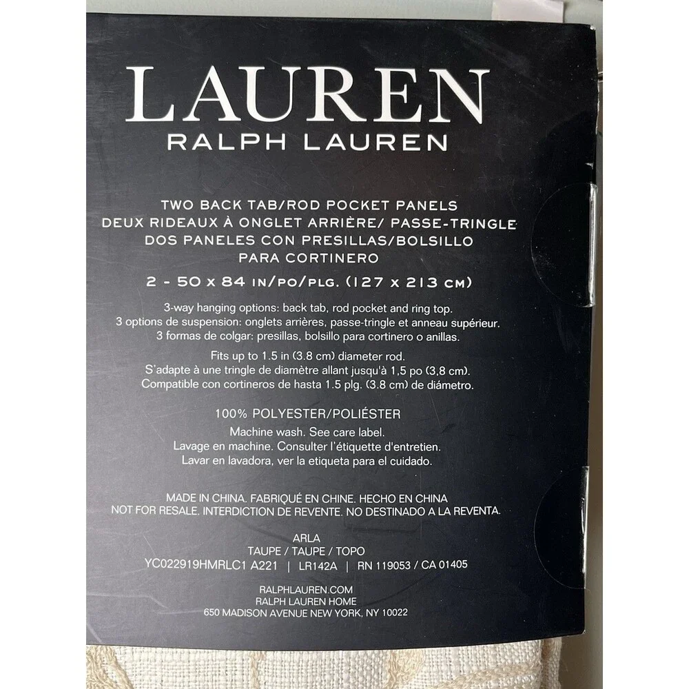 Lauren Ralph Lauren Beige Embroidered Floral Curtains‎ 2 Panels 50x84” New